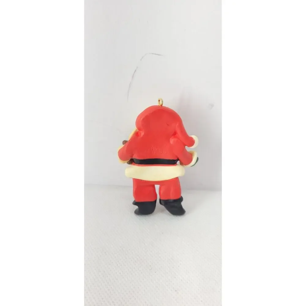 Russ Santa Claus Holding Teddy Bear Hanging Christmas Ornament Red White 3 in